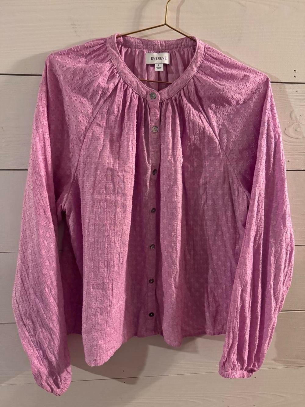 Evereve 100% Cotton Lavender-Pink Eyelet Button-Down Blouse
